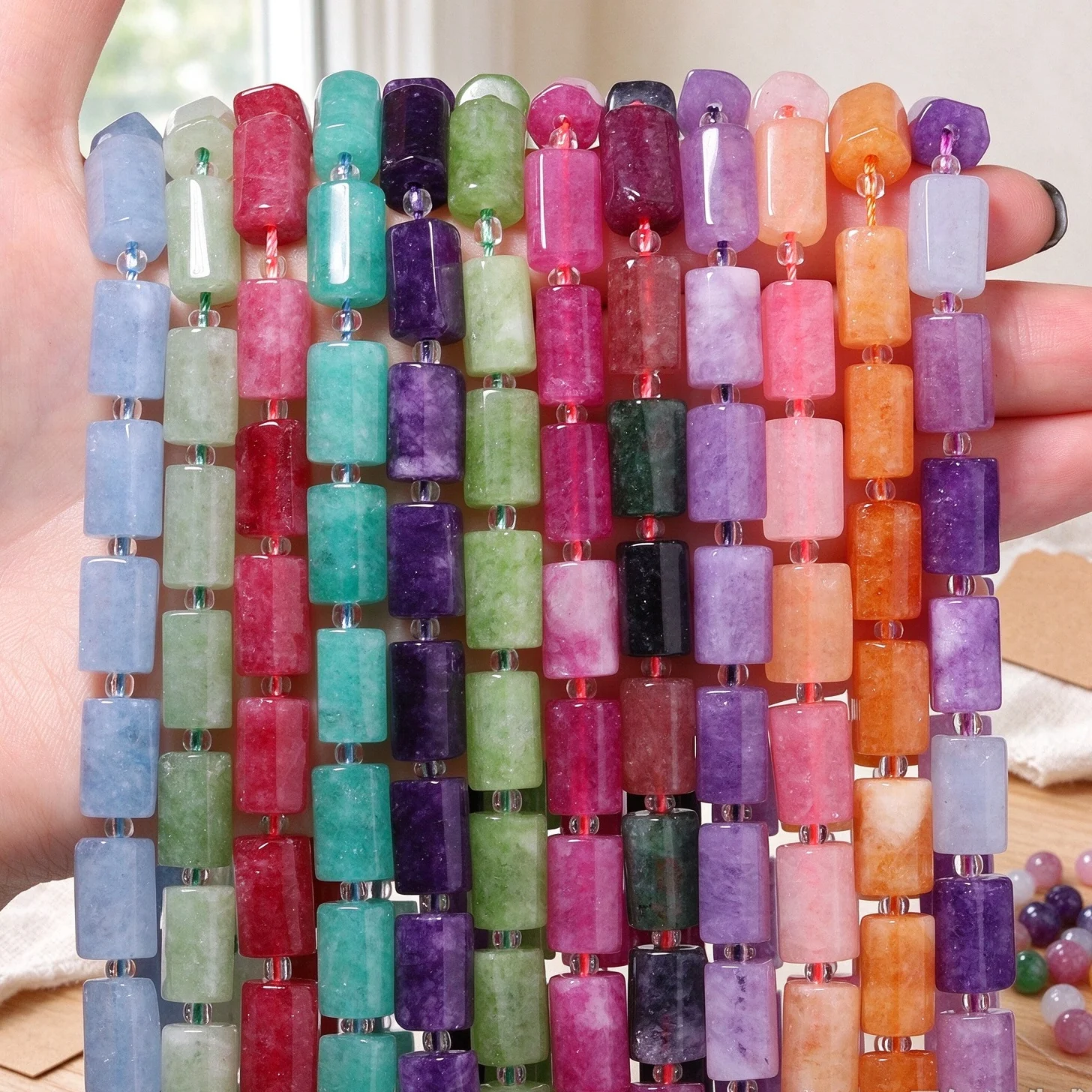 8x12mm Cylinder Natural Stone Loose Bead 15 Inch 24-27Pcs Column Beads for DIY Bracelet Necklace Handmade Jewelry Craft Supplies