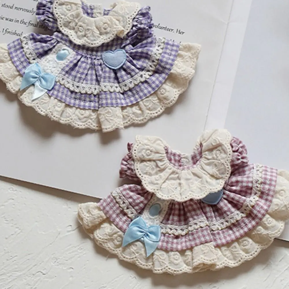 

Bear Decoration Bow Doll Dress Up Clothes Cotton Plaid Cute Exquisite Doll Skirt Pink Cute Kawaii Mini Doll Skirt Dress Up Game