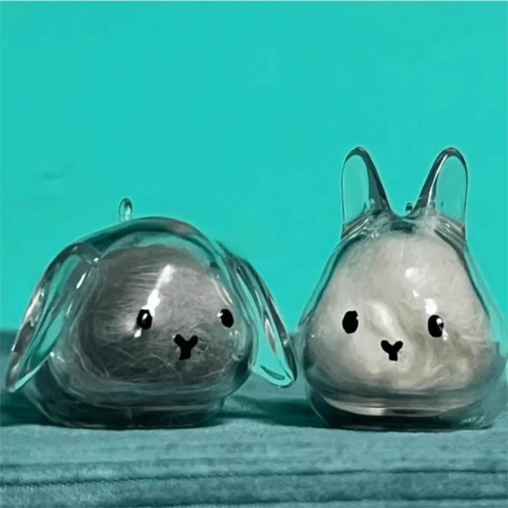 

New Special Rabbit Hair Storage Box Miniature Size Rabbit Shape Transparent Pendant Cute Keychain Bag Keepsake Preservation