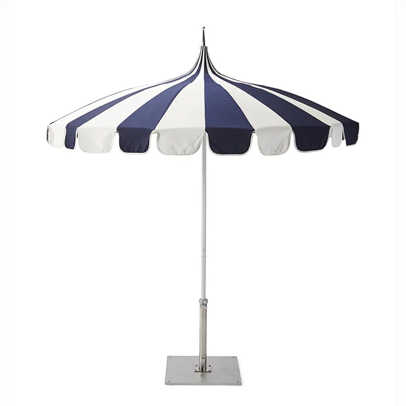 

Outdoor leisure aluminum pole polyester large courtyard pagoda umbrella 16 bone beach umbrella blue and white beach sunshade sun