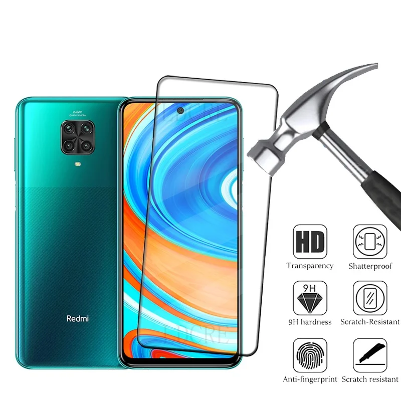 Protetor de tela de vidro temperado para xiaomi redmi note 9 pro, cola completa 9h hd, 4pcs