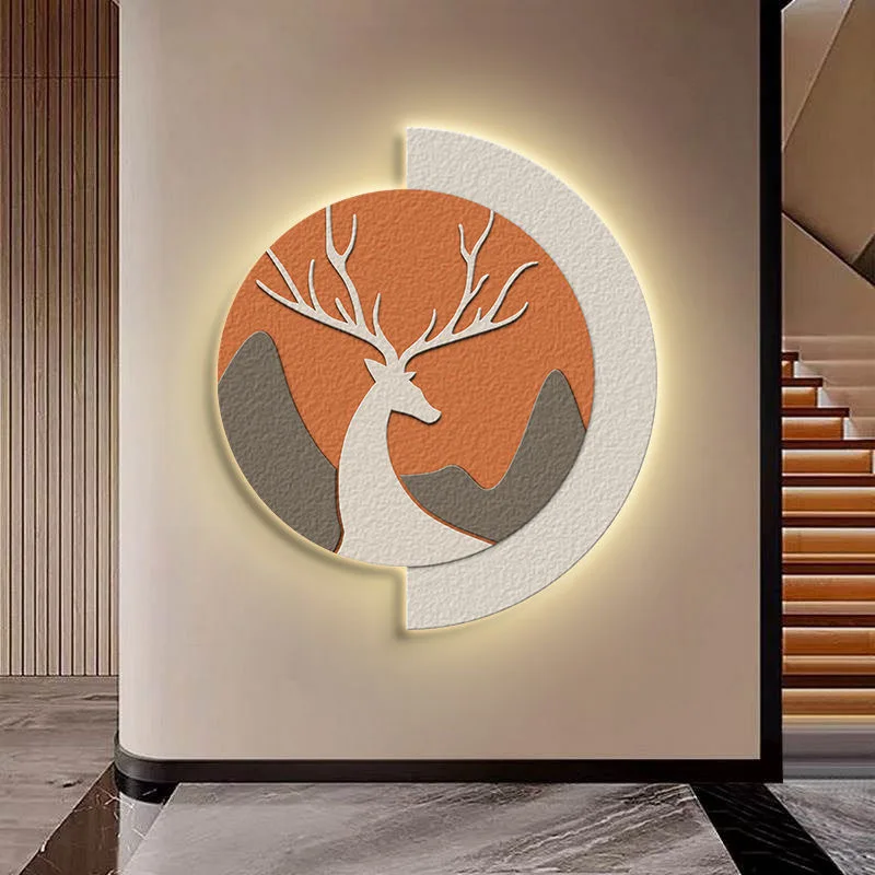 

Hall decorative painting abstract elk LED light painting sofa background wall painting texture sandstone porch painting