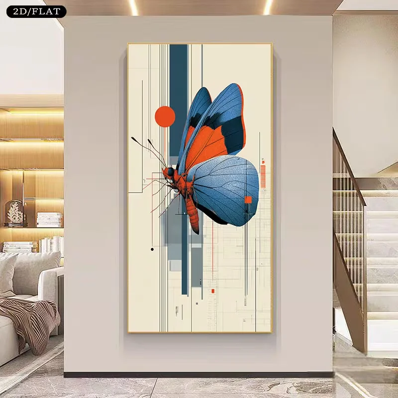 2D Flat, 2D Flat, Canvas Art Print Featuring an Abstract Butterfly Design with Geometric Shapes, Measuring 31.49X62.99 Inches Or