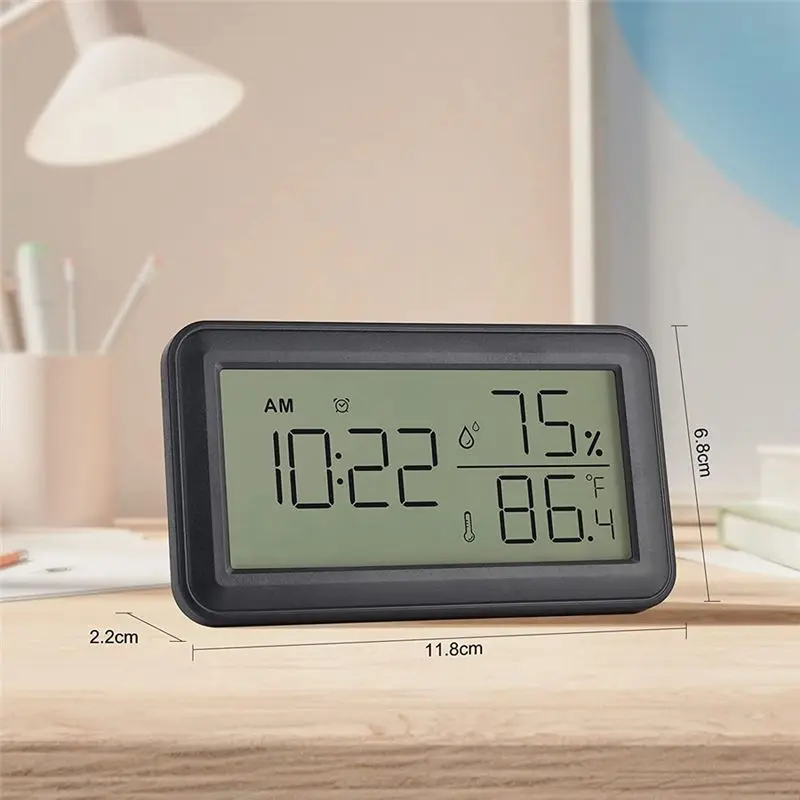 A20I Thermometer Hygrometer Indoor with Alarm Clock, LCD Digital Thermometer, for Room, Living Room, Wine Cellar (Black)