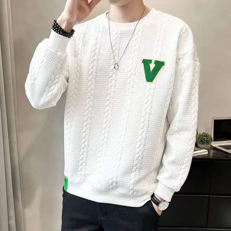 

Men's Clothing White Unicolor Top Printed Plain Sweatshirts Round Neck Winter Y2k Quotes Korean Luxury Original T Shirt for Man