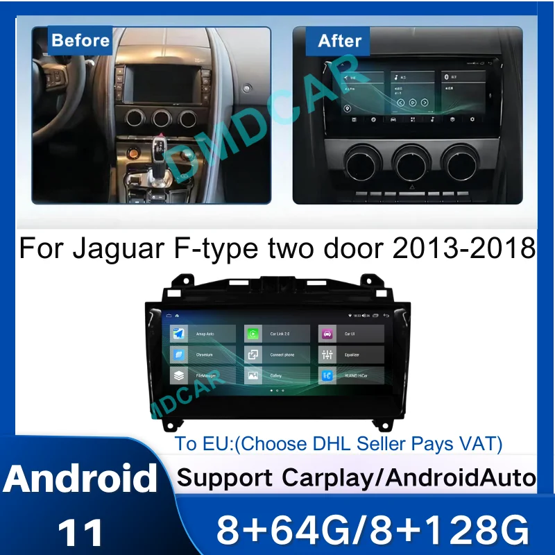 Для Jaguar F-type 2013 2014 2015 2016 2017 Android 11 Автомобильный DVD Радио мультимедийный плеер Carplay Android экран 4G WIFI