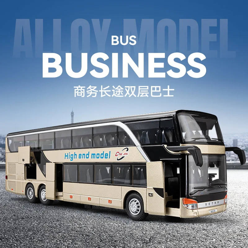 1:30 Business Double Decker Alloy Bus Models Toys Diecast Cars Doors Opened Sound Light Pull Back Miniature Car Christmas Gift