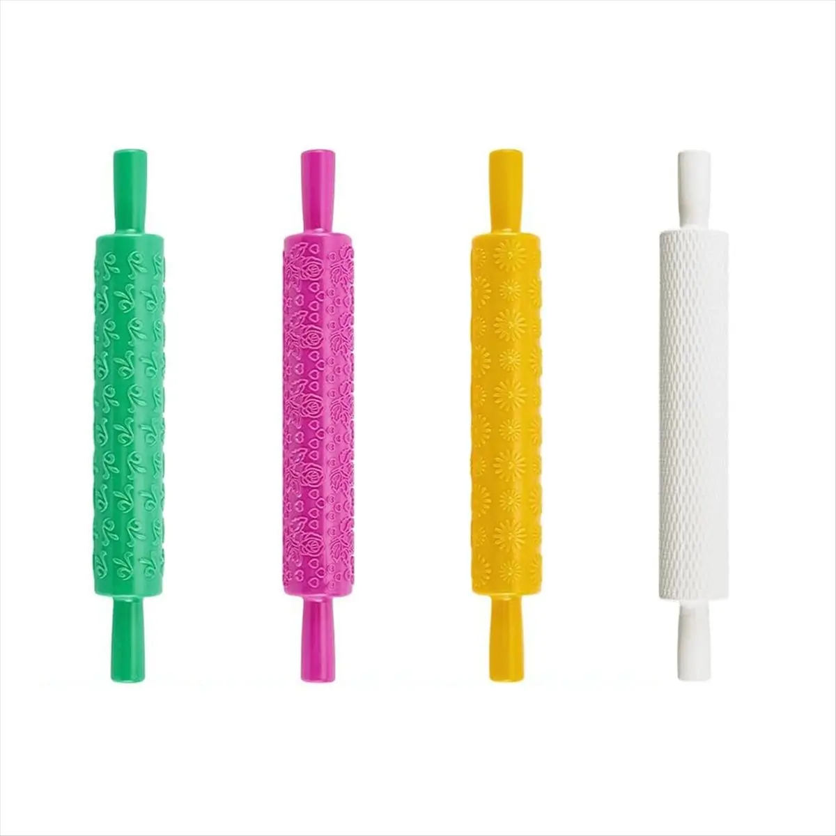 A75K 4Pcs Clay Modeling Pattern Rollers Kit 4 Colors Leather Texture Roller Plastic Rolling Pin Polymer Clay for DIY Handmade