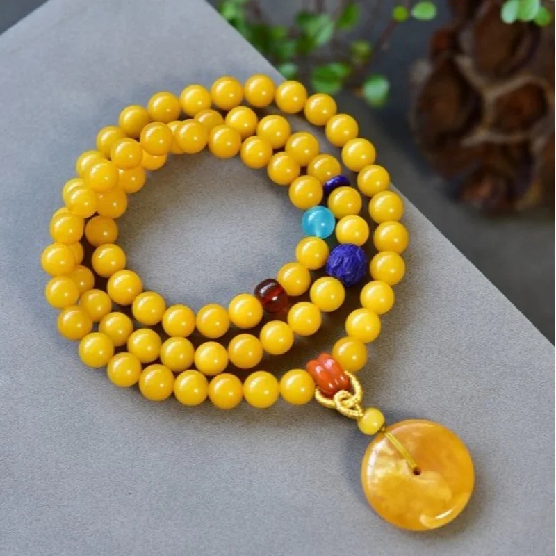 Natural Russian Material Three-Circle Bracelet Full Magic Flower Old with Honey Wax Cla