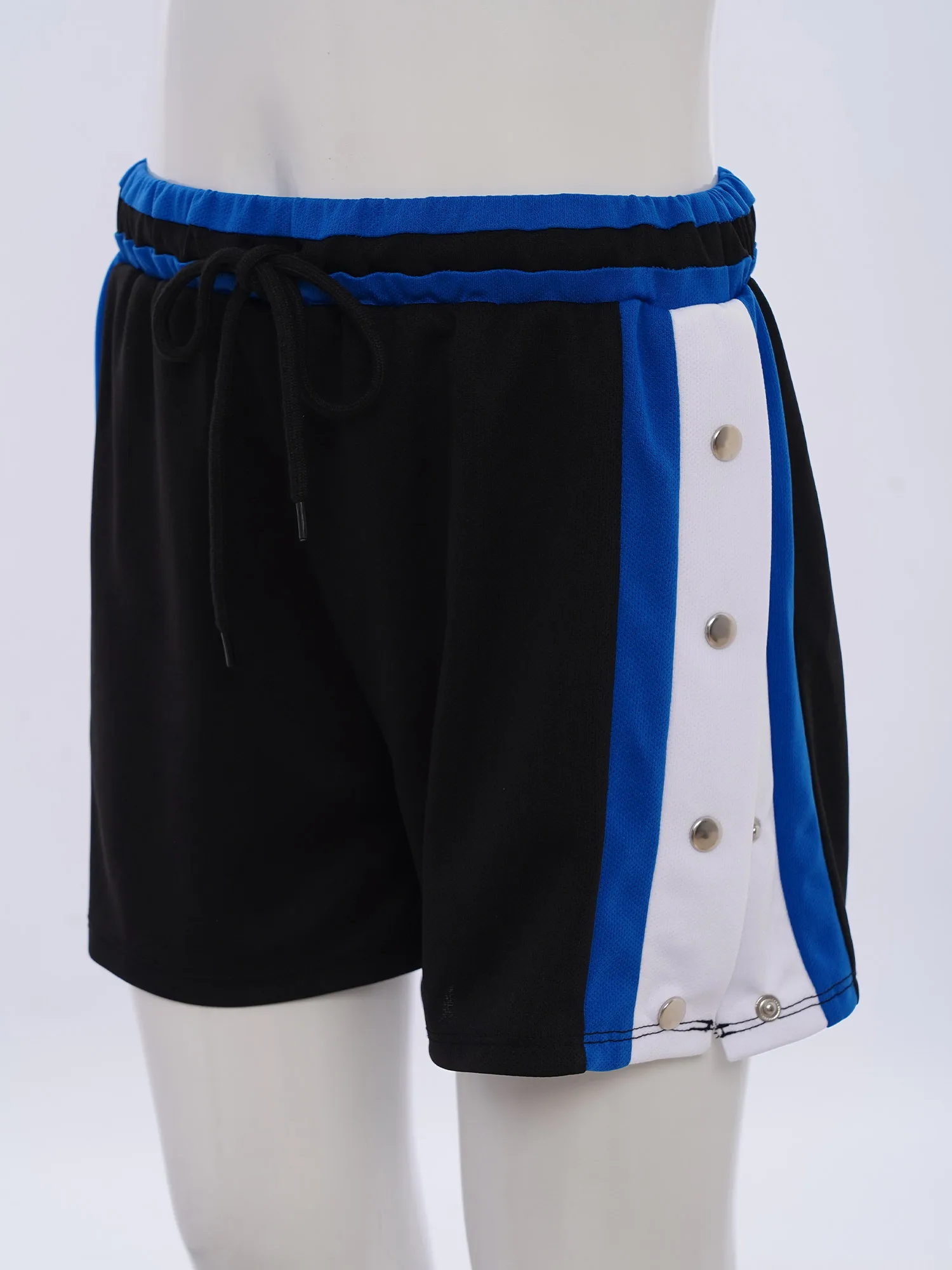 New Kids Tear Away Basketball Shorts Drawstring Elastic Waistband Press Button Side Split Contrast Color Workout Sports Shorts