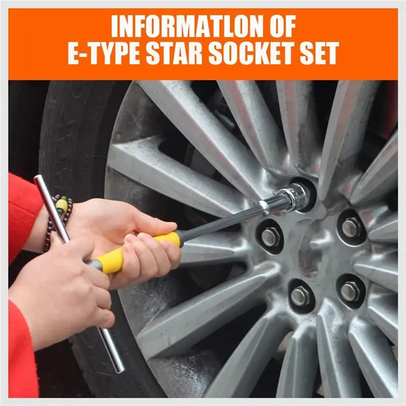 SYW-Female E-TORX Star Socket Set With Rail 22 Pcs Female External Star Socket Set E4 - E20 Torque Socket Set Alloy Steel