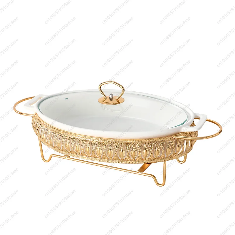 Light luxury oval ceramic soup pot Home hotel restaurant Matte glazed candle heating plate with lid Binaural dry pot