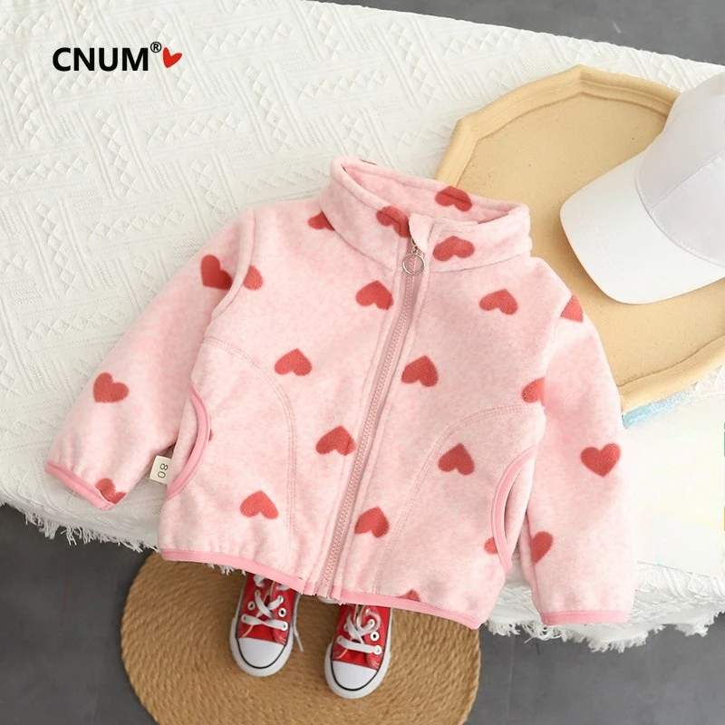 CNUM Baby Girls' Winter Coat  Fleece-lined Coral Fleece  Outerwear Polar Fleece Top for Kids Clothing