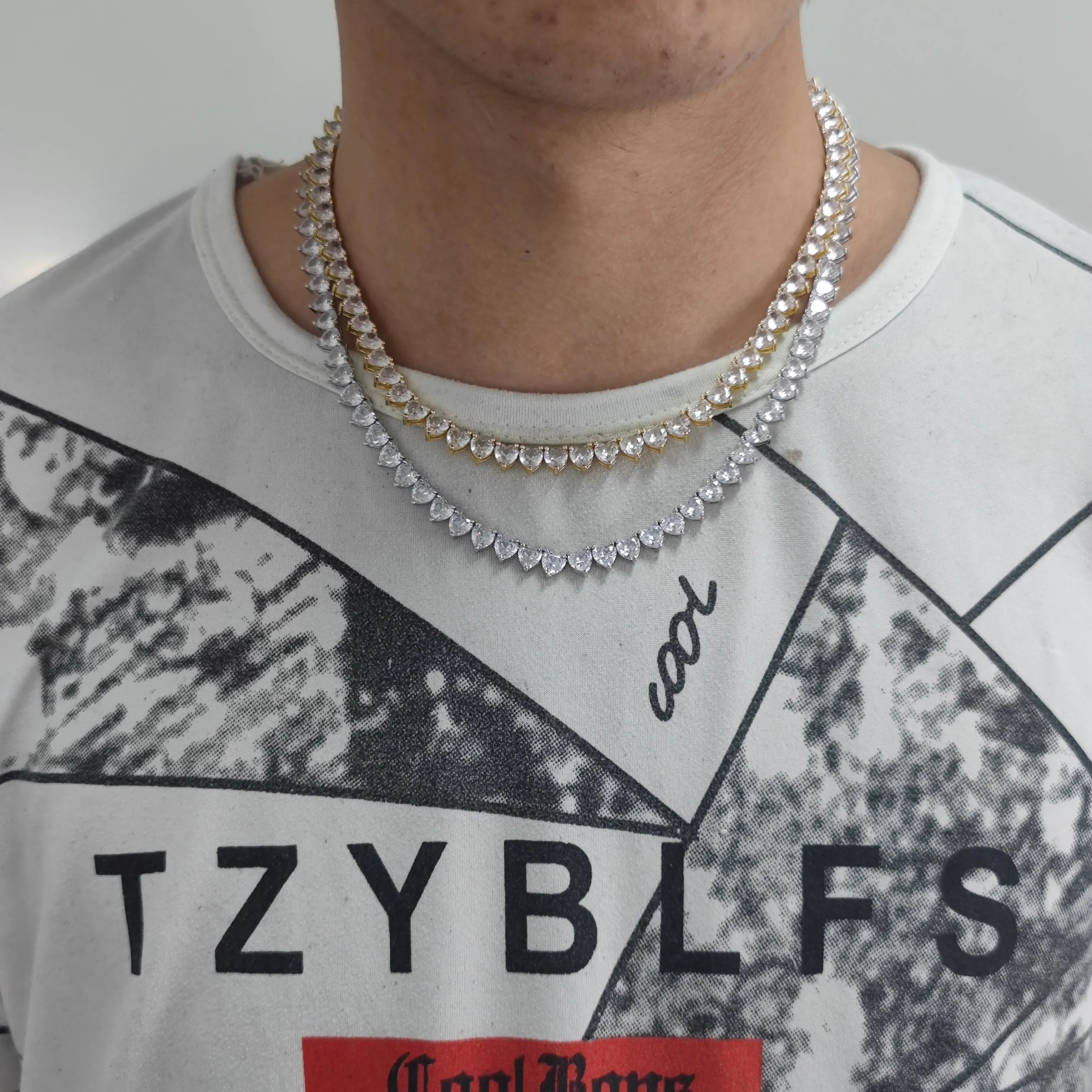 HHIOK Hip Hop Exquisite Jewelry 4mm Wide Iced Out Spring Buckle Heart Tennis Necklace Shining Fashionable