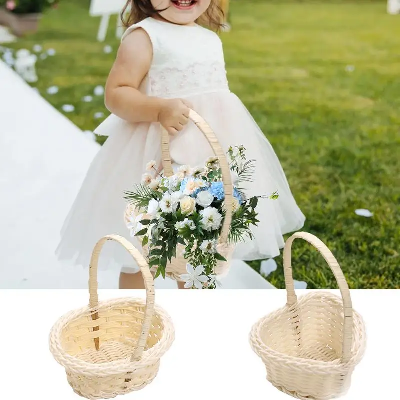 Wedding Flower Girl Basket Woven Rattan Heart Shaped Flower Storage Basket Home Wedding Party Festival Handmade Decoration