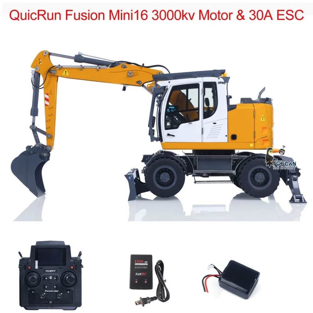 Metal 1:14 RC Hydraulic Wheeled Excavator LR914 Radio Control Digger Model Front Axle Lock Flysky PL18EV Lite Lights