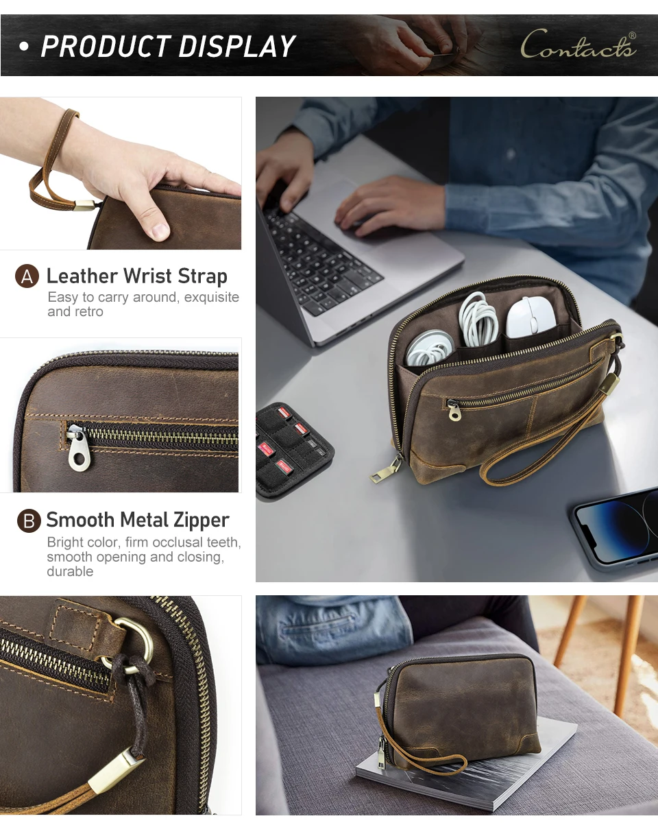 KONTAKTE FAMILIE Echtes Leder USB Datenkabel Aufbewahrung Handtasche Clutch Tasche für Kopfhörer Maus Elektronisches Zubehör Brieftasche Tasche – Detail 11