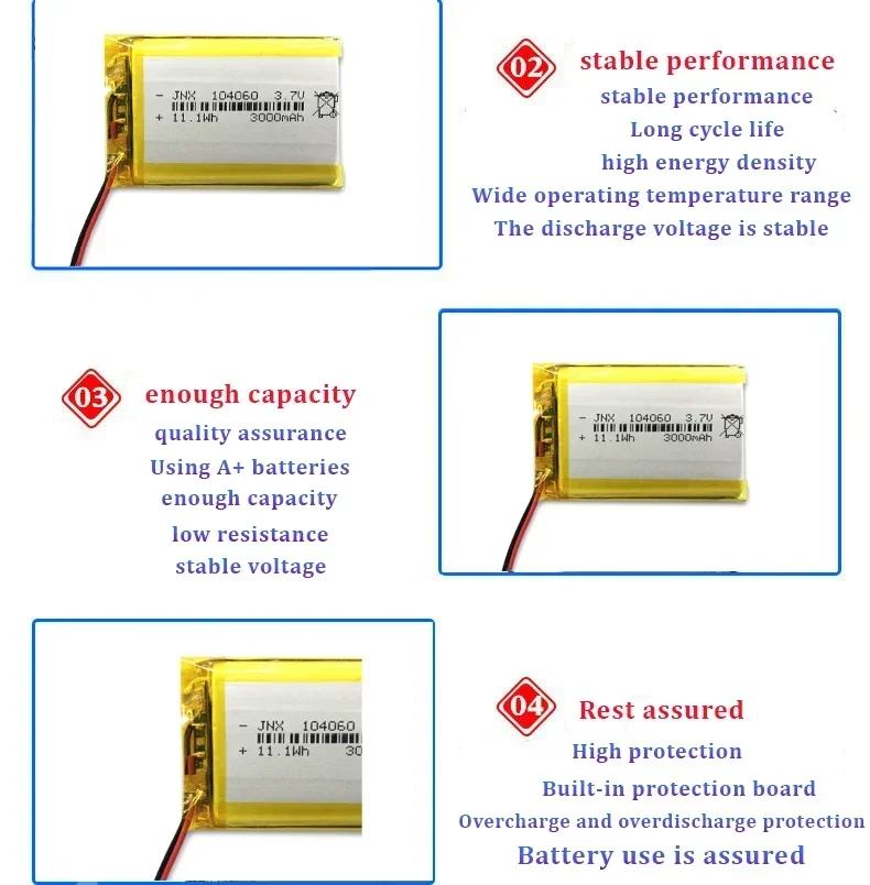 BCAK/ Battery 104060 3.7V 3000mAh Polymer Lithium Battery for Bluetooth Speaker Stall Light Shaver  Locator Doorbell Humidifie