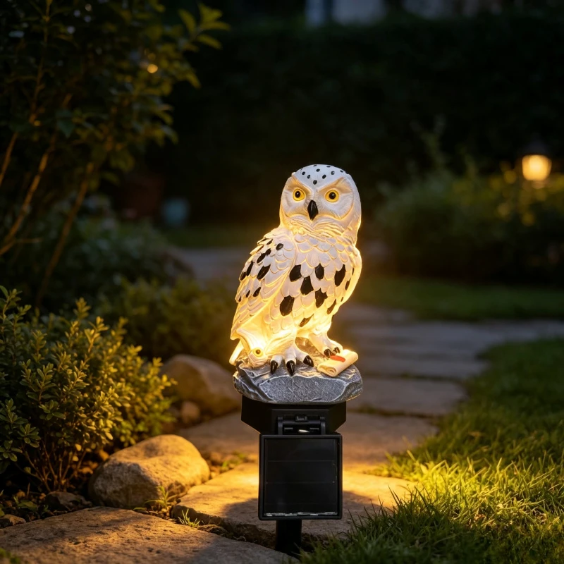 Magical Snowy Owl Solar Garden Stake Light Wizard Letter Scroll Resin Figurine Waterproof Outdoor Yard Pathway LED Landscape