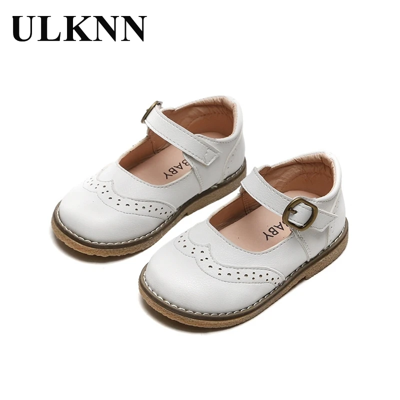 ULKNN New Grils Leather Shoes Casual Girls Autumn Winter Kids Pu Show White Shoes Children\'s  Black Pink size 21-30 Flats