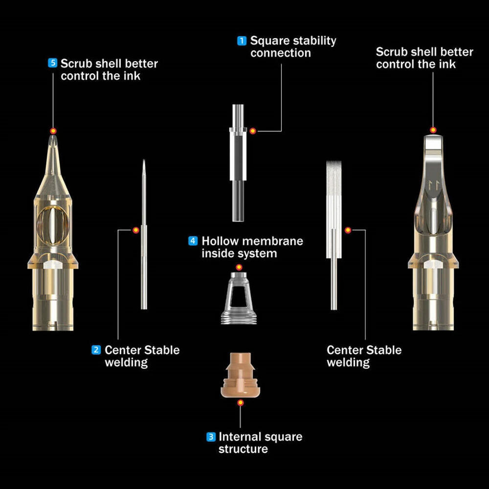Tecn-プレミアム革命タトゥーカートリッジミックス、ラウンドライナーシェーダー、湾曲拡大鏡ニードル、1rl、3rl、5rl、7rl、9rm、13rm、20 pcs、60 pcs