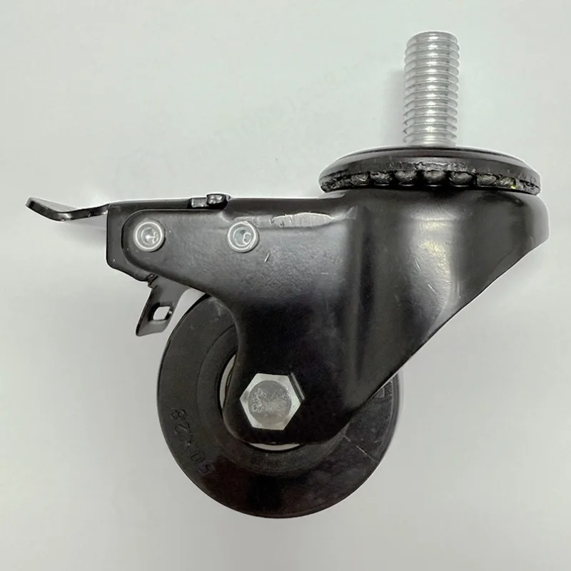 Black 2.5 Inch Stem Swivel Caster Wheel with Brake PU Stem Casters for Green Mountain Pellet Grill Outdoor Courtyard BBQ