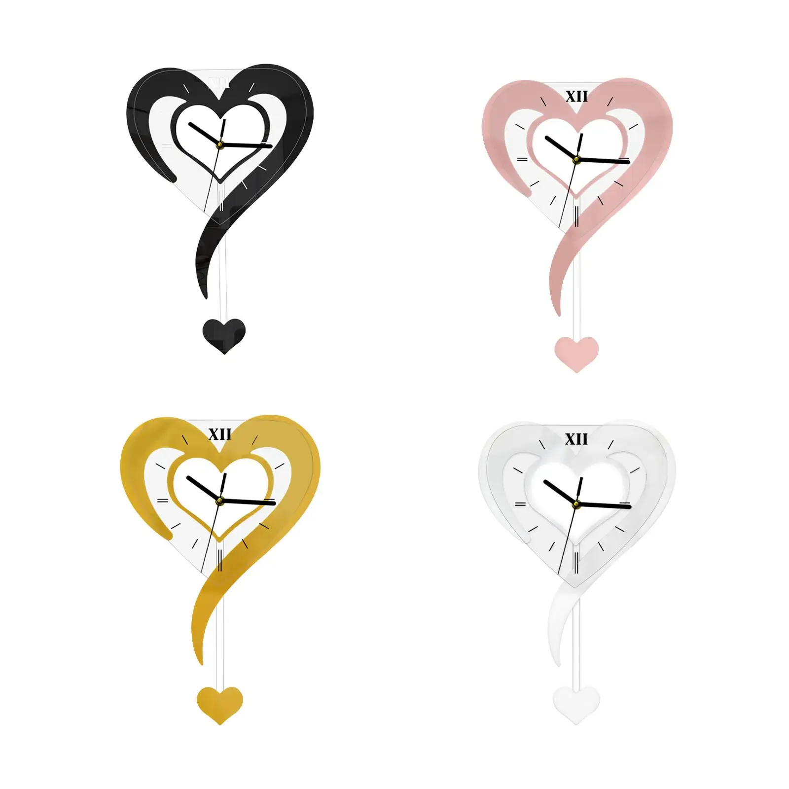 Heart Shape Wall Clock Sturdy Acrylic for Housewarming Gift Office Classroom