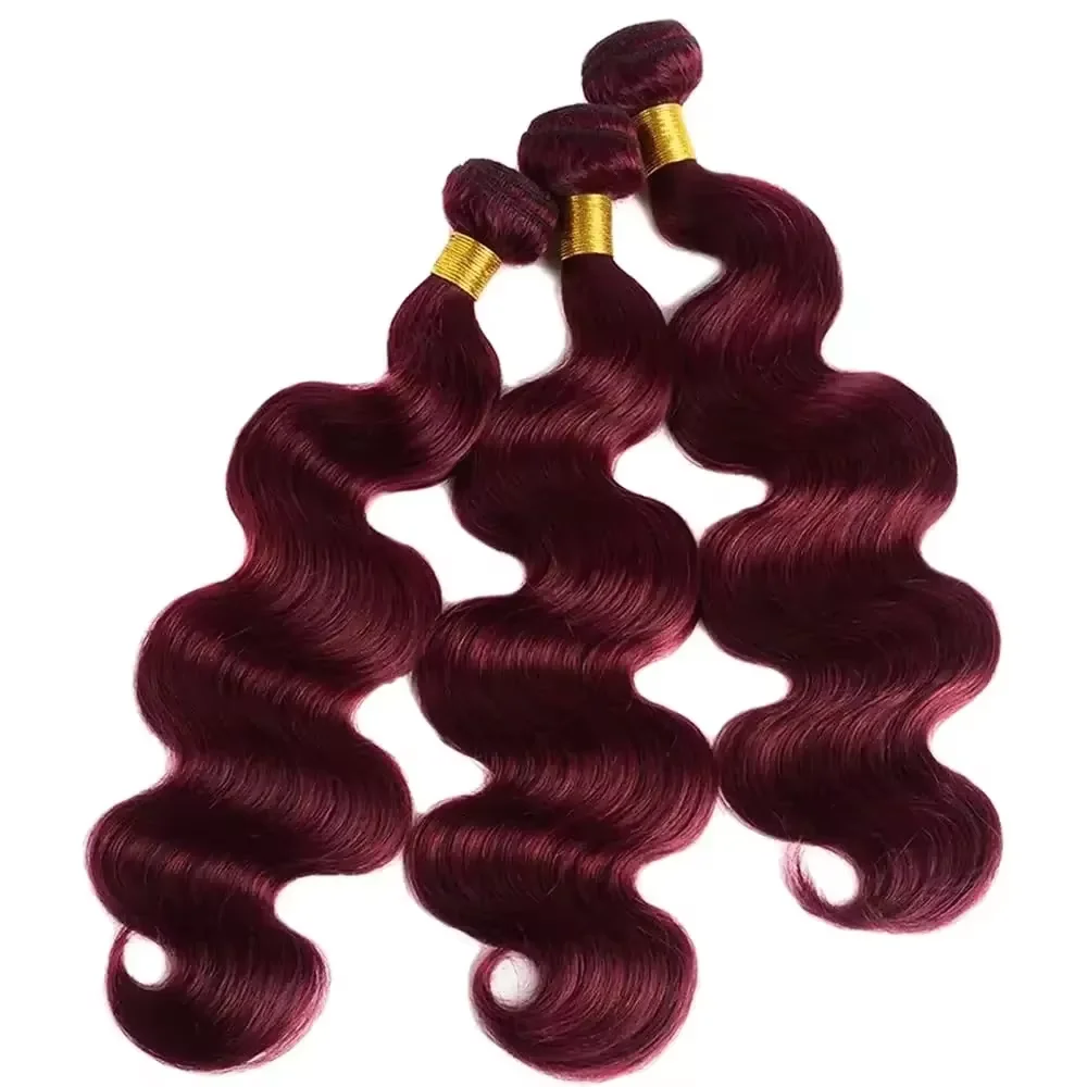 32 بوصة بورجوندي 99J الجسم موجة الشعر البشري حزم 16A البرازيلي عذراء حزم موجة المياه شعر مستعار بشري النسيج الملون