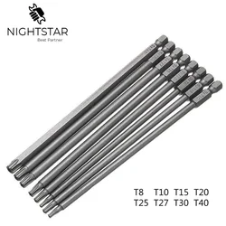 Elétrica Torx Chave de fenda Bit Set, Hex Segurança, Cabeça Magnética, 150mm, Extra Longo, T8, T10, T15, T20, T25, T27, T30, T40, 8pcs