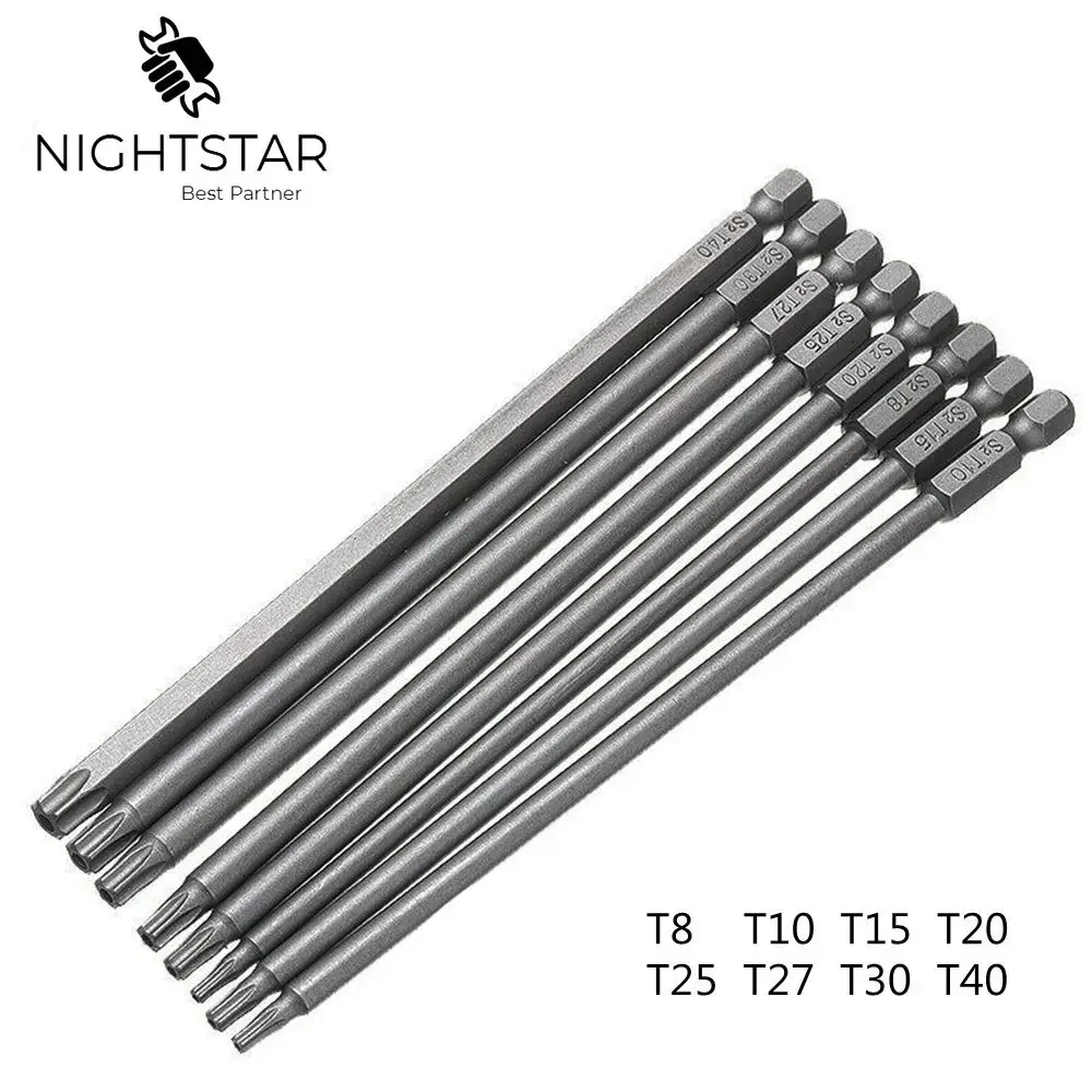 eletrica torx chave de fenda bit grupo hex seguranca cabeca magnetica 150 mm extra longo t8 t10 t15 t20 t25 t27 t30 t40 pcs 01