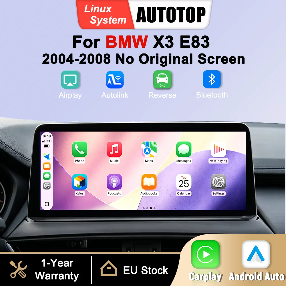 10,25-calowy ekran dotykowy o rozdzielczości 1920*720P, system Linux, radio multimedialne, bezprzewodowe CarPlay, Android Auto, przeznaczone do BMW X3 E83 (roczniki 2004-2008), bez oryginalnego