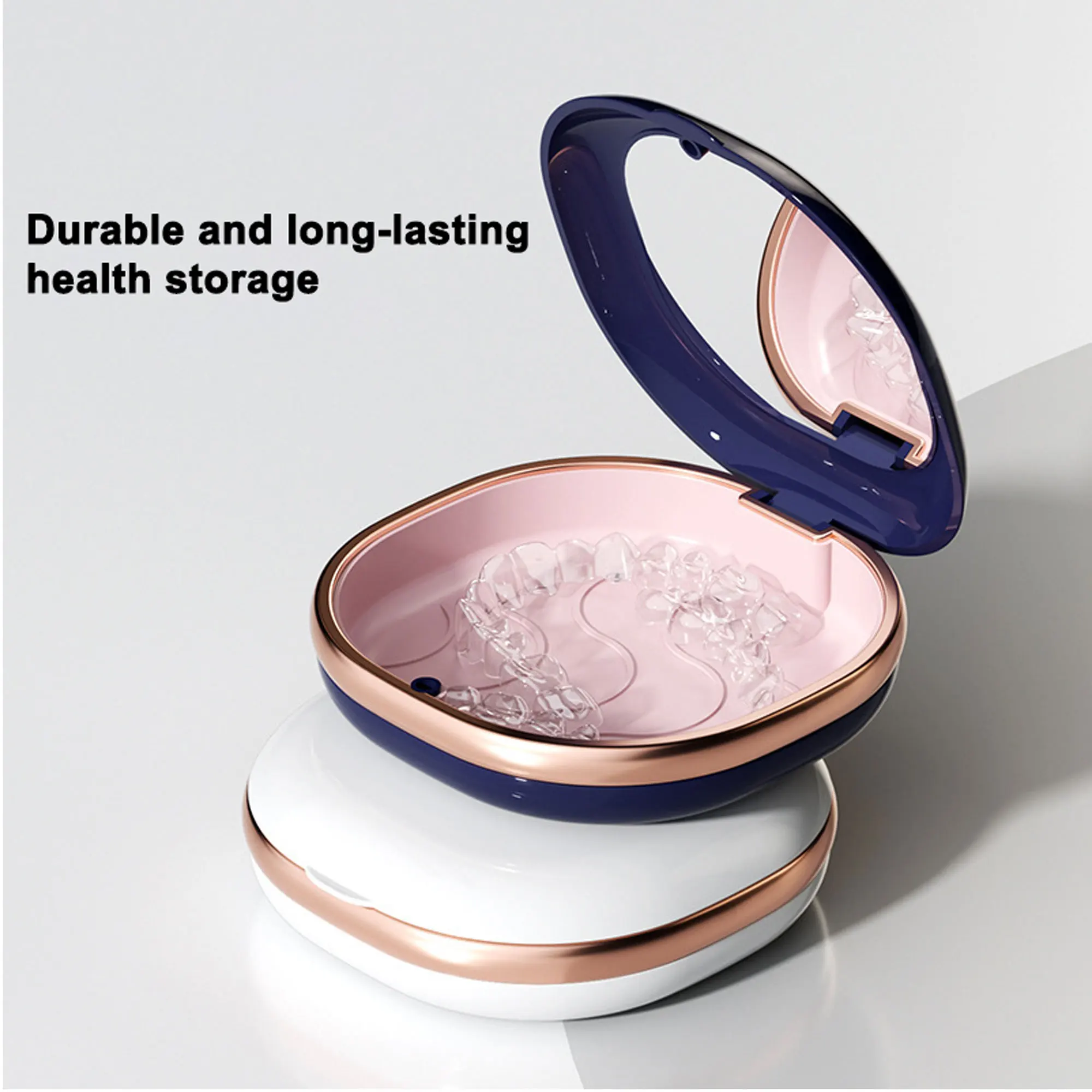 Denture Case with Mirror, Portable Retainer Case for Braces, Mouth Guards, Orthodontic Retainers, Compact, Stylish, and Travel