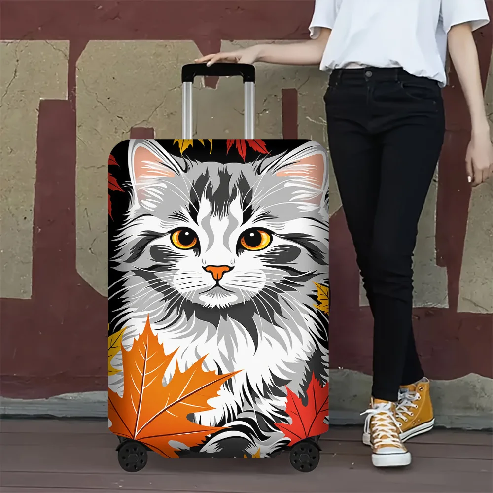 1pc Cute Cat and Maple Leaf Print Luggage Cover. Fits Suitcases from 18 to 32 Inches; Effectively Protects Your Luggage.