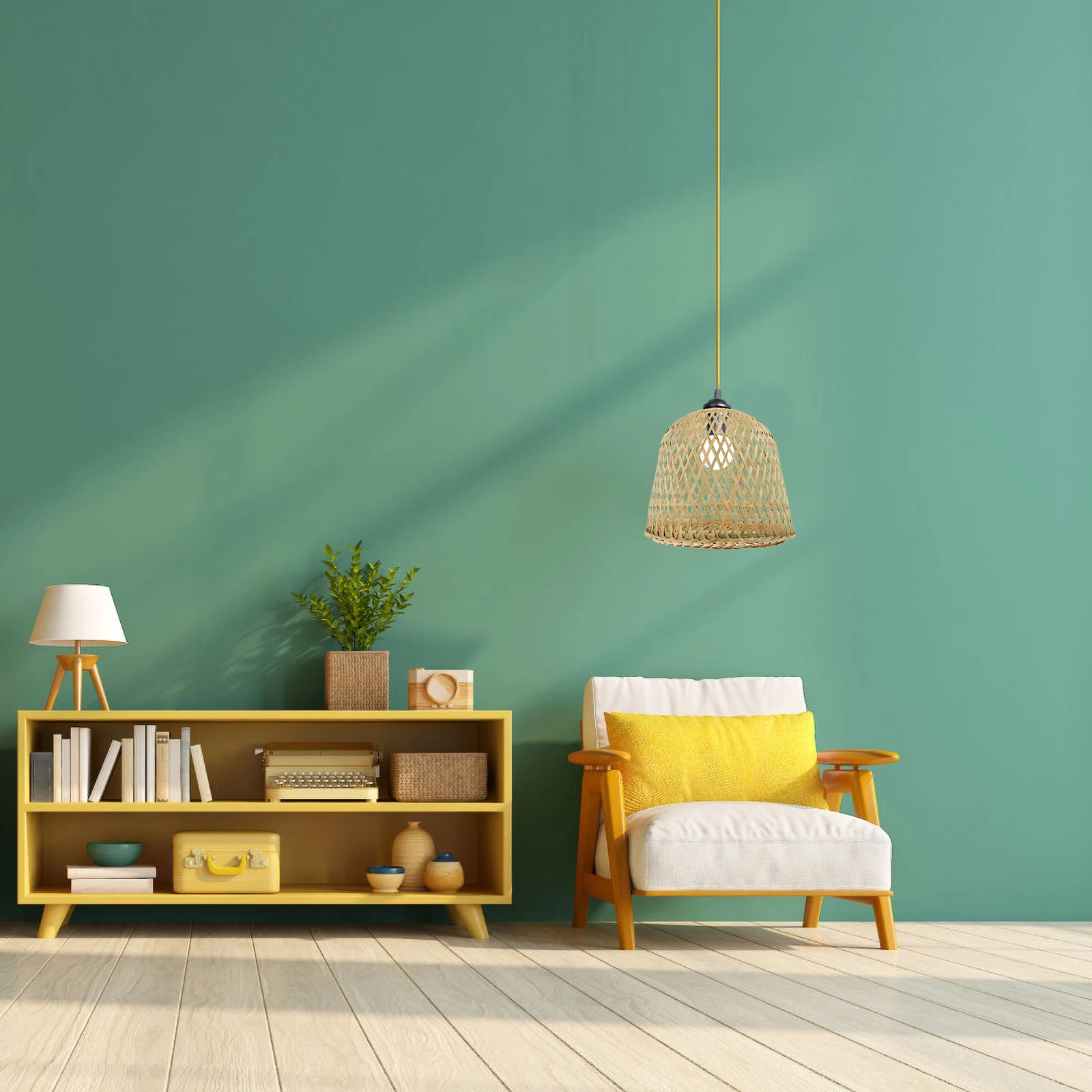

Vintage Bamboo Pendant Light Shade Durable Hanging Lamp Cover Soft Light Eye Protection Ceiling Lamp Bedroom Lampshade
