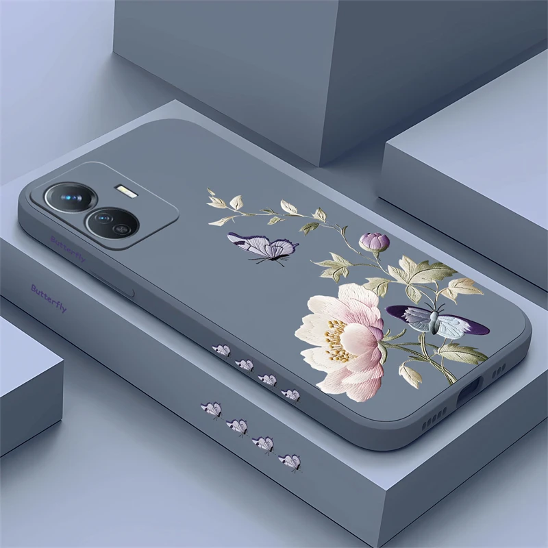 Flower Case For Vivo Y91 Y85 Y77 Y36 Y51 2020 Y93 Y22S Y76S Y76 Y75 Y97 Y50 Y35 Y67 Y02 Liquid Shockproof Silicone Back Cover