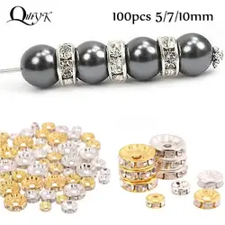 100pcs 5/7/10mm Rondelle Disc 316 Stainless Steel Crystal Spacer Beads With Rhinestone For Jewelry Making DIY Bracelet