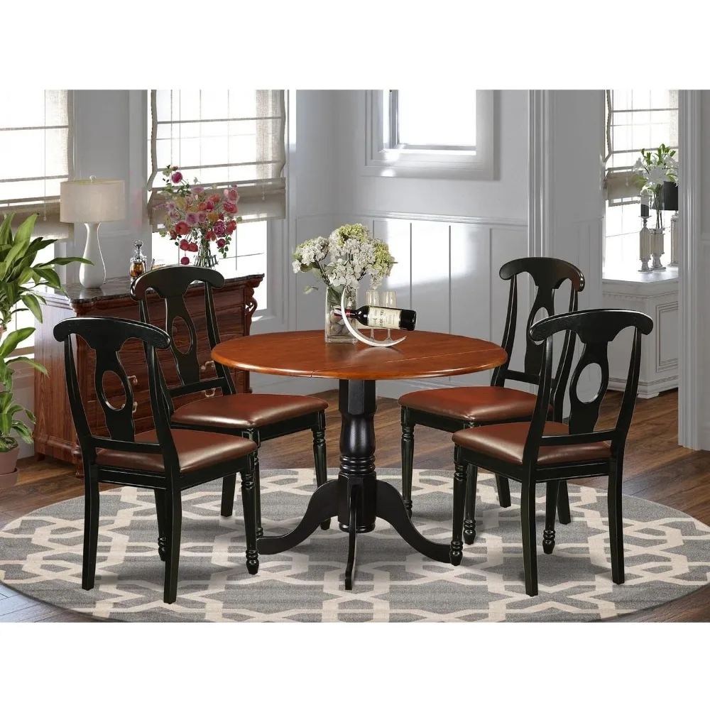 Dining Tables, 5 Piece Dining Set for 4 Includes A Round Kitchen Table and 4 Faux Leather, Dining Tables