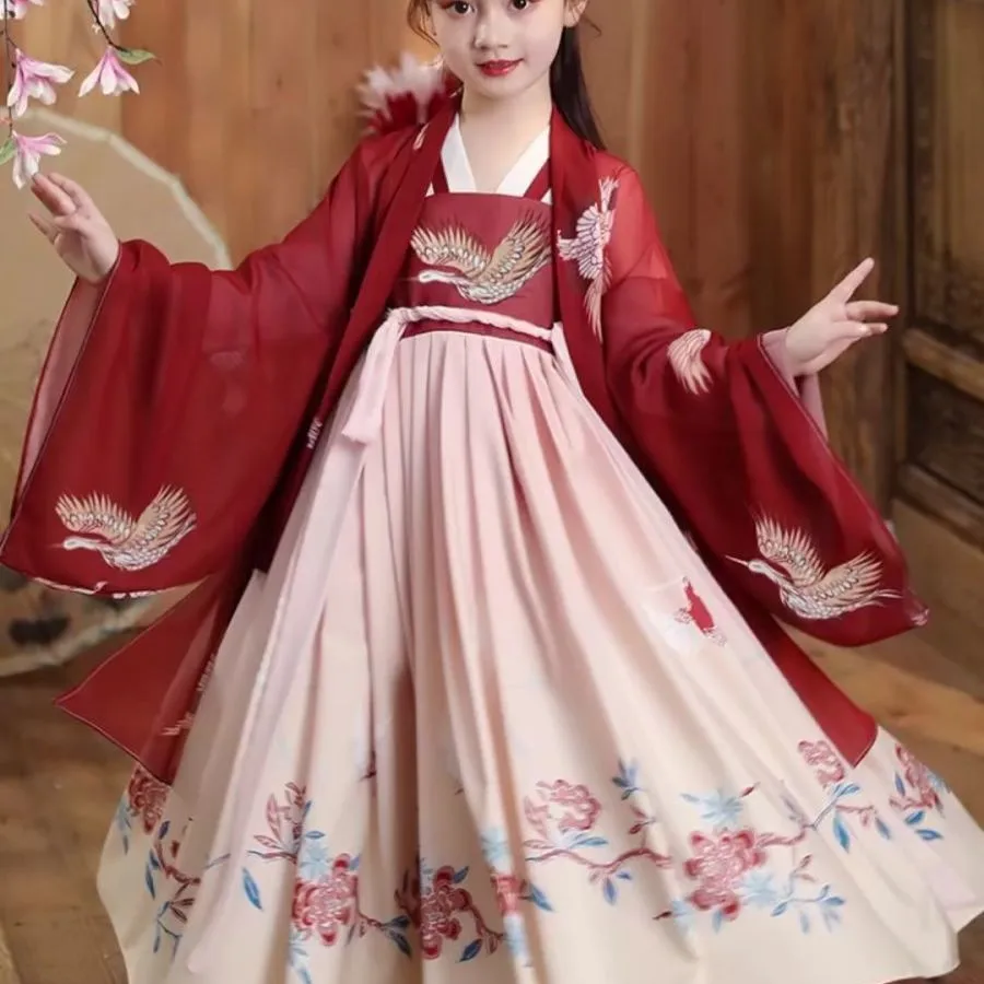 

Chinese Style Kids Hanfu Traditional Dance Costume Embroider Girl Tang Suit Oriental Fairy Dresses Outfit Spring And Summer