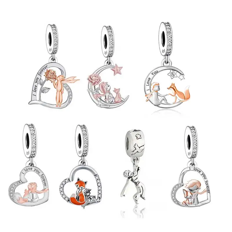 

Fit Original Pan Charms Bracelet 100% 925 Stering Silver Rose Flower Love of Little Prince Fox Dangle Bead For Making Berloque
