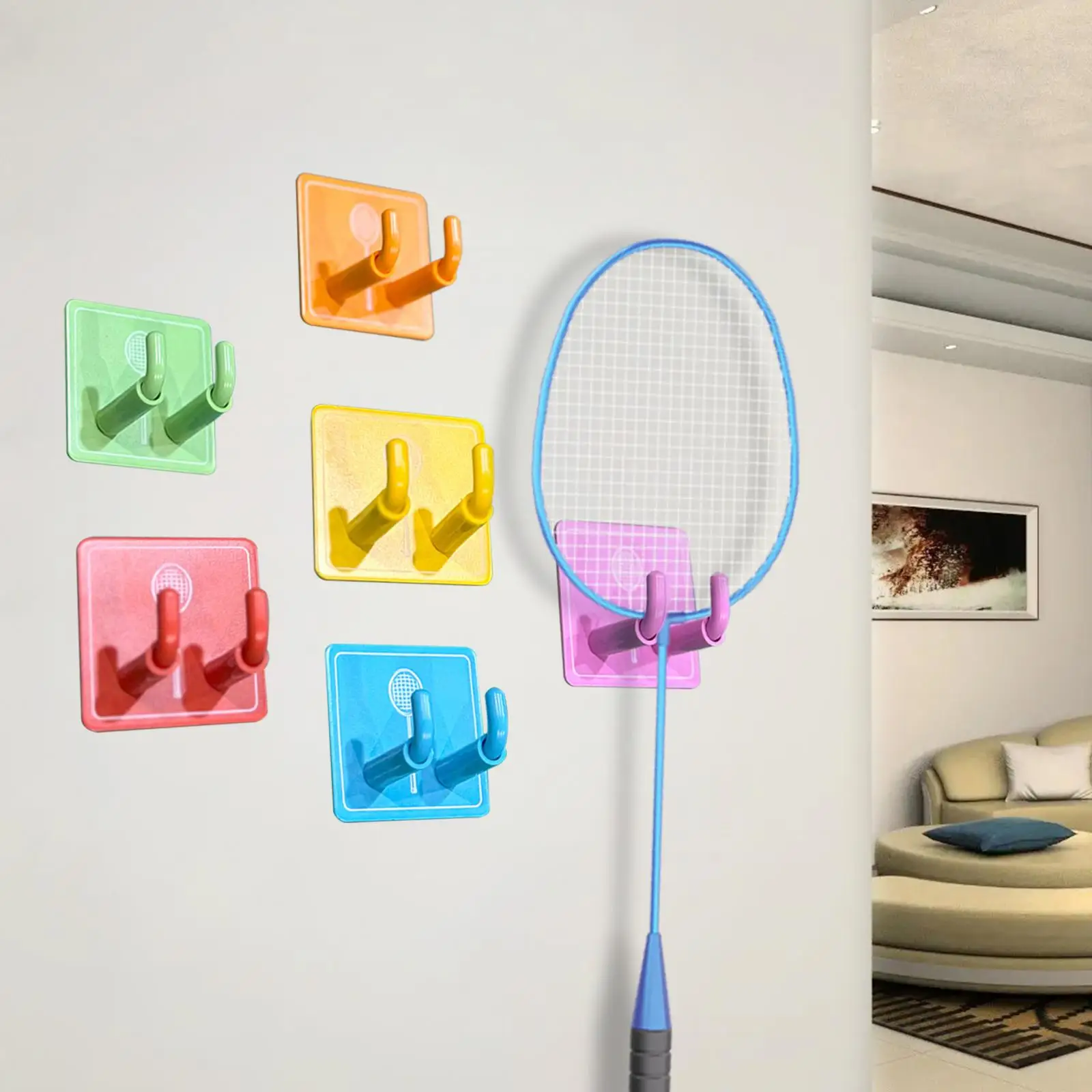 6 Pieces Wall Mounted Racket Rack Badminton Racket Storage Rack Metal Storage Organizer Rack Badminton Racket Hook for Garage