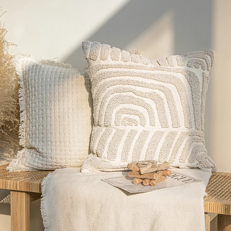 

Light luxury Cushion Cover Wabi Sabi Style Cream Color Scheme Pillow Case 45x45 50x50cm Decorative For Sofa Bed Living Room Home