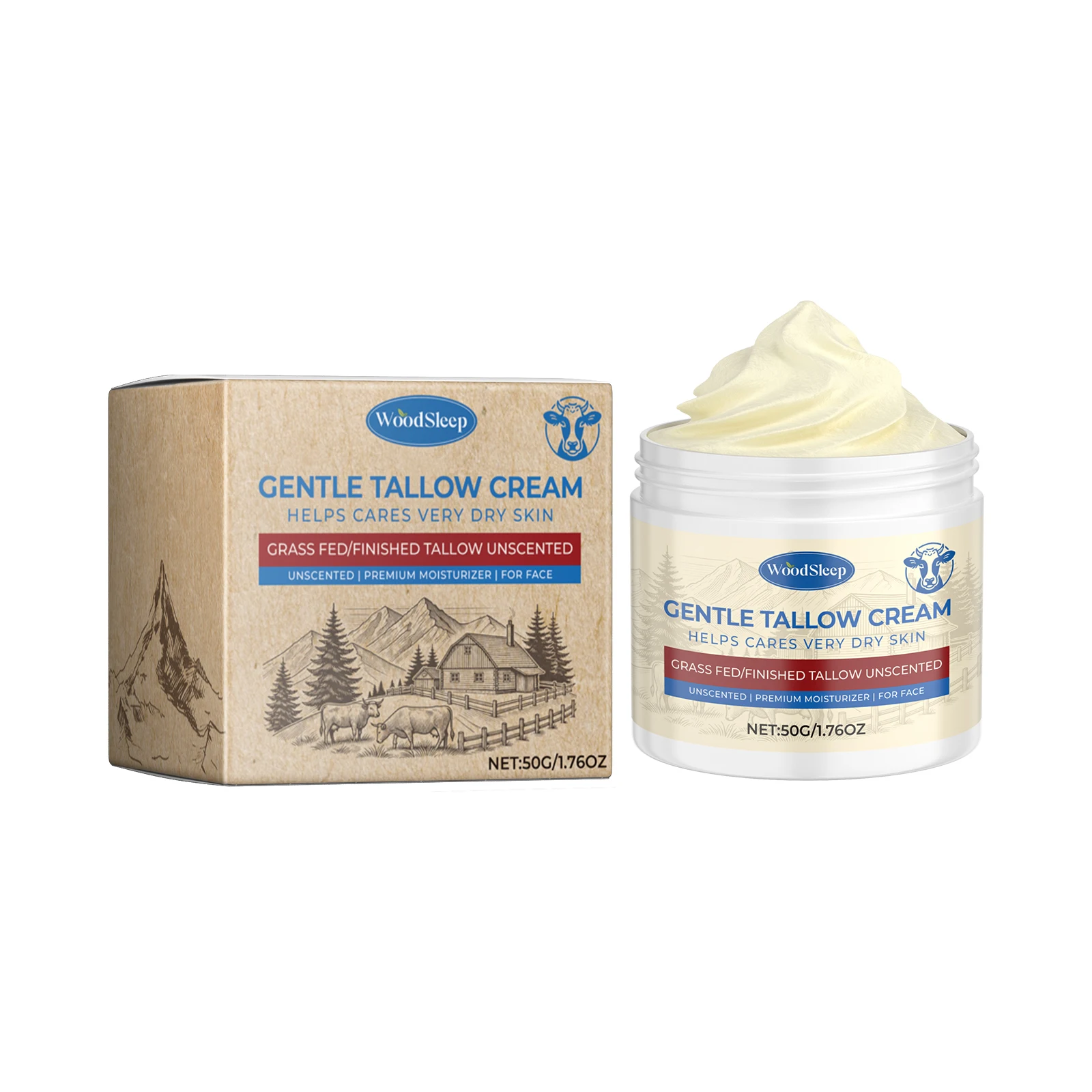 

Увлажняющий крем для лица WoodSleep GrassFed Tallow, снимает сухую кожу и укрепляет упруму кожу, 1 шт.