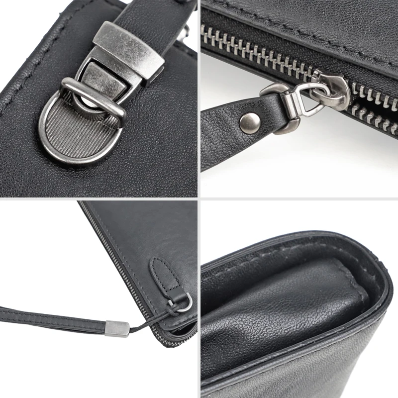 Casual Genuine Leather Clutch Wallet Lock Hook Handbag For Men Business Card Holder Long Wallet Clutch Bag Male Purse