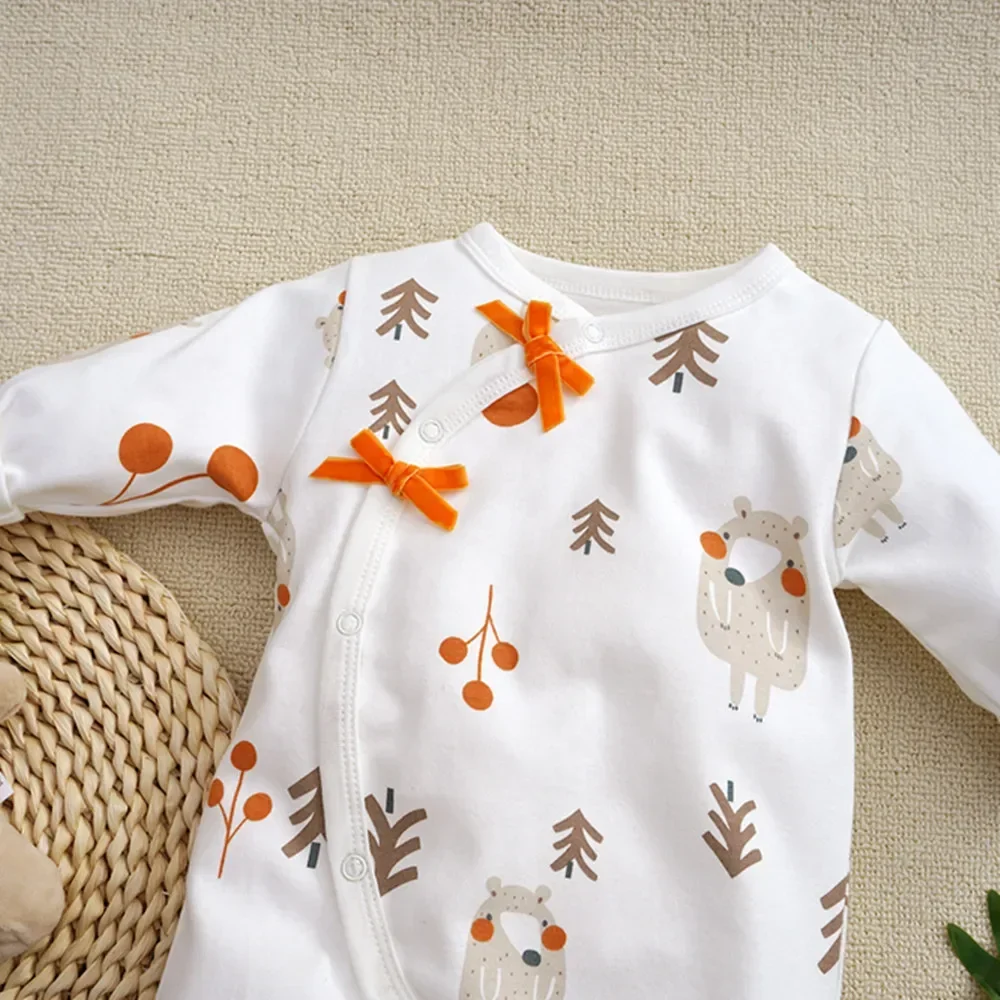 3-12 Month baby spring autumn romper cotton long sleeve baby girl Footies Print cartoon bear Infants underwear