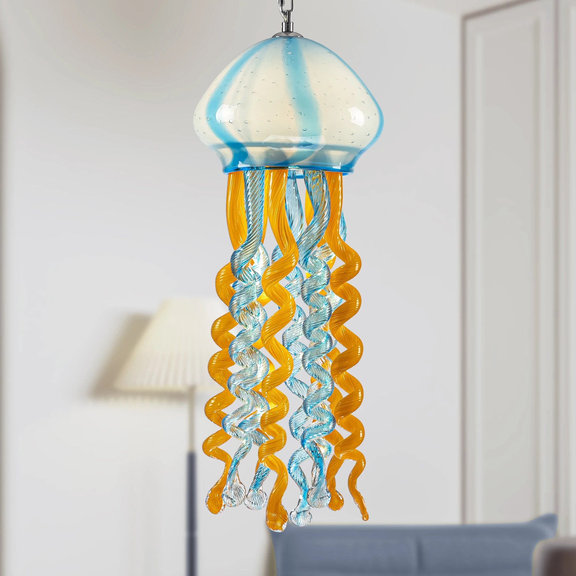 LONGREE Art Glass Lighting Decorative Murano Jellyfish Chandeliers for Home Restaurant Dining Room