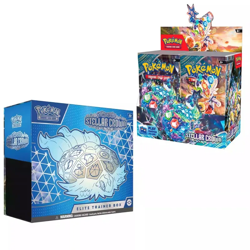 Pokémon PTCG Version Américaine avec Boîte Originale, Carte Anglaise SV7 Sto.org, Paquet Supplémentaire Couronne, ETB, Carte à Collectionner, Cadeau pour Enfant