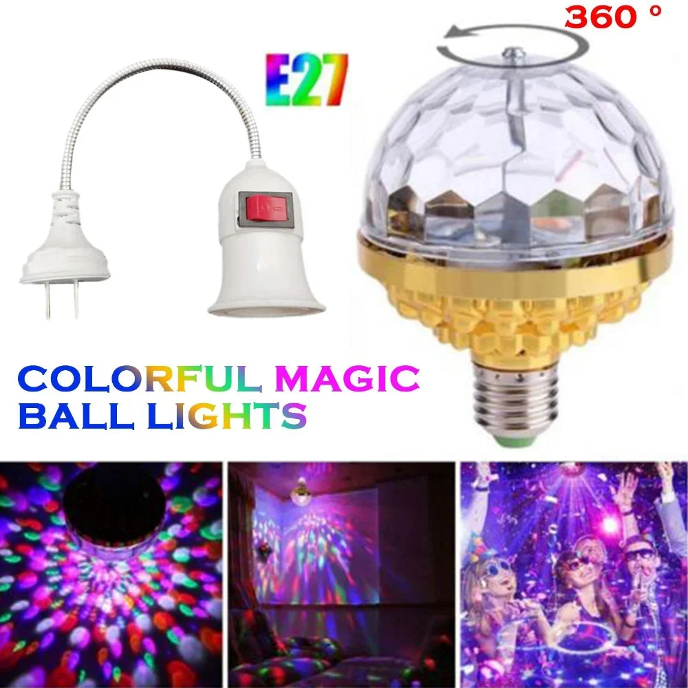 Colorful Rotating Magic Light 6W RGB LED Disco Ball Light Colorful Rotating Bulb Christmas Birthday Starry Sky Projection Light