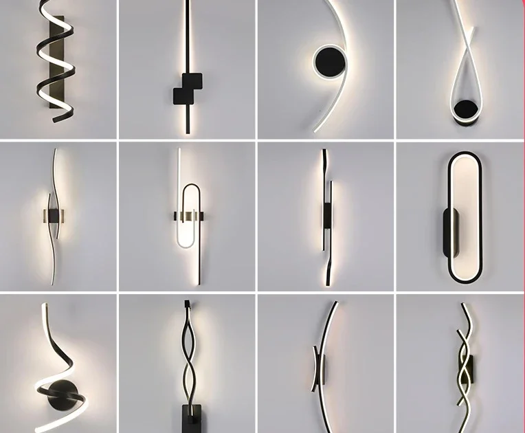 

Длинный скандинавский простой настенный светильник для внутреннего освещения, прикроватная лампа для спальни, настенный фон для телевизора в гостиной, трехцветное затемнение