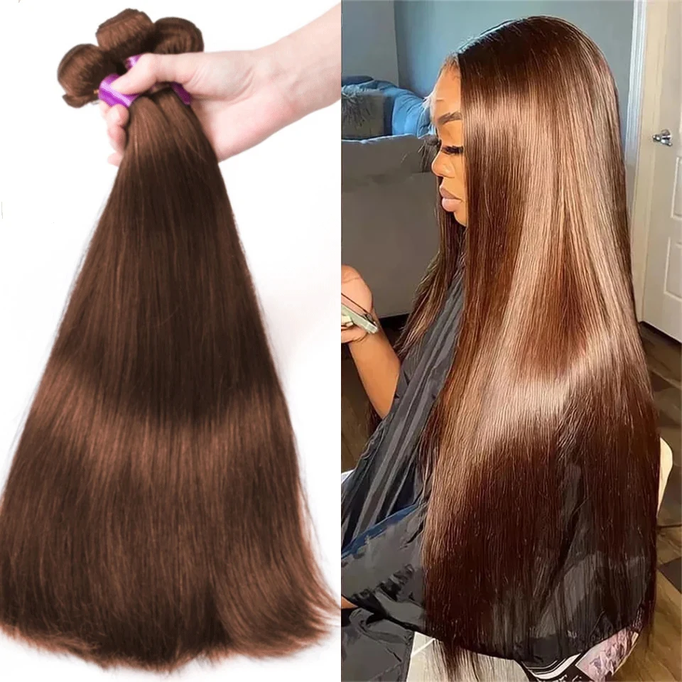 Color #4 Bundles Dark Brown Straight Human Hair Bundles Chocolate Brown Bundles Straight Remy Human Hair Double Weft 3 4 Bundles 15A Straight Human Hair Bundles Deal Human Hair Weaving Wefts Remy Human Hair Extensions for Women 100 G/Pcs
