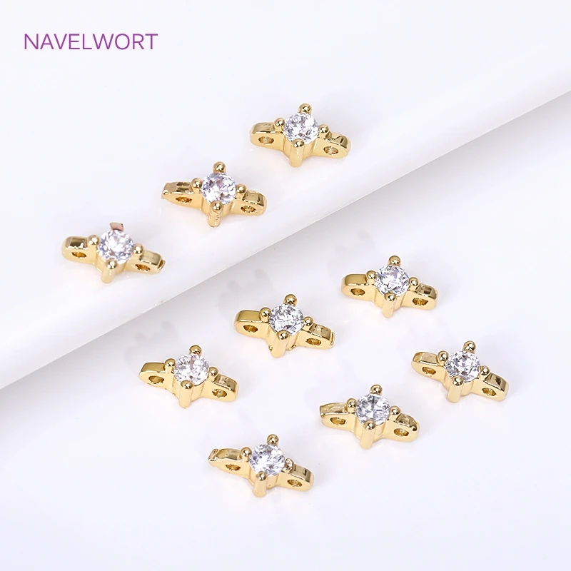 18K Gold Plated Mini Connector For Bracelet Necklace Making Supplies Inlaid Zircon Double Hole Connector DIY Jewelry Materials